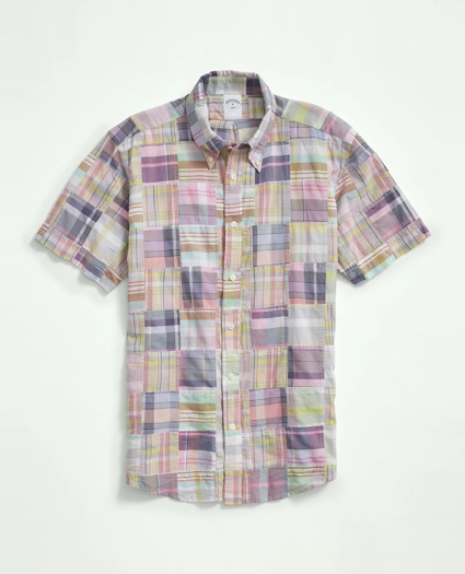 Washed Cotton Madras, Patchwork Short-Sleeve Sport Shirt, image 1