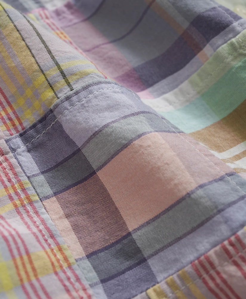 Washed Cotton Madras, Patchwork Short-Sleeve Sport Shirt, image 3