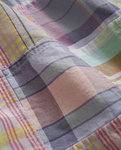 Washed Cotton Madras, Patchwork Short-Sleeve Sport Shirt, image 3