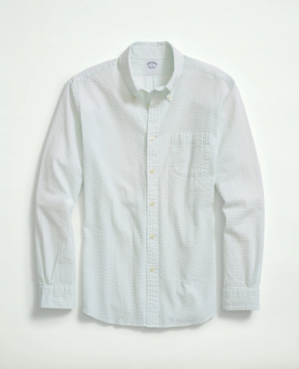Stretch Cotton Seersucker Button-Down Collar, Bengal Stripe Sport Shirt, image 1
