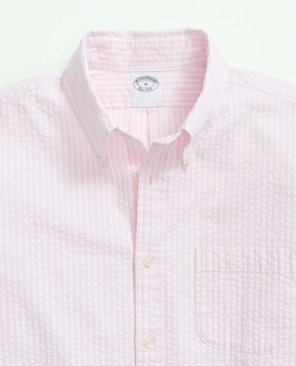 Stretch Cotton Seersucker Button-Down Collar, Bengal Stripe Sport Shirt, image 2
