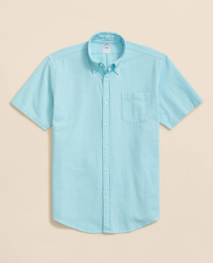 Stretch Cotton Seersucker Button-Down Collar Short-Sleeve Sport Shirt, image 1