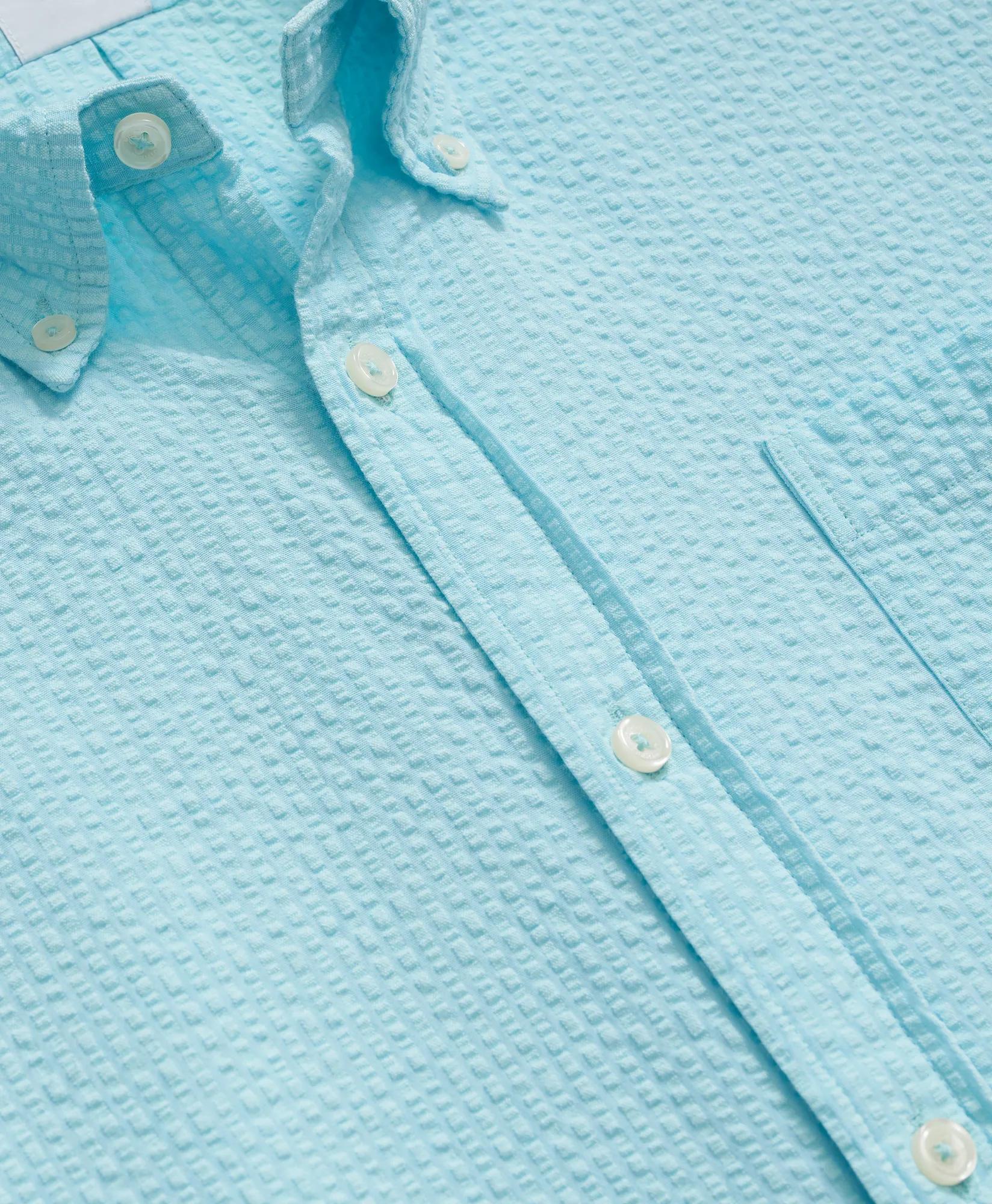 Stretch Cotton Seersucker Button-Down Collar Short-Sleeve Sport Shirt