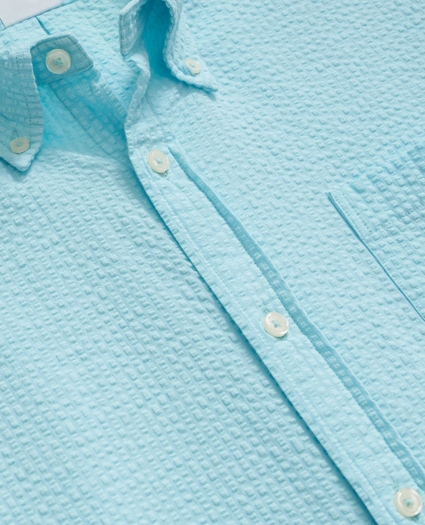 Stretch Cotton Seersucker Button-Down Collar Short-Sleeve Sport Shirt, image 2