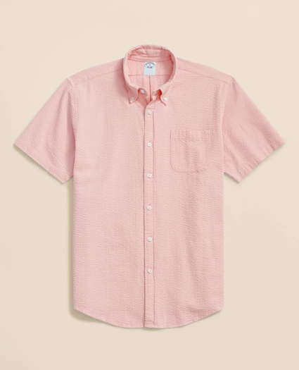 Stretch Cotton Seersucker Button-Down Collar Short-Sleeve Sport Shirt, image 1