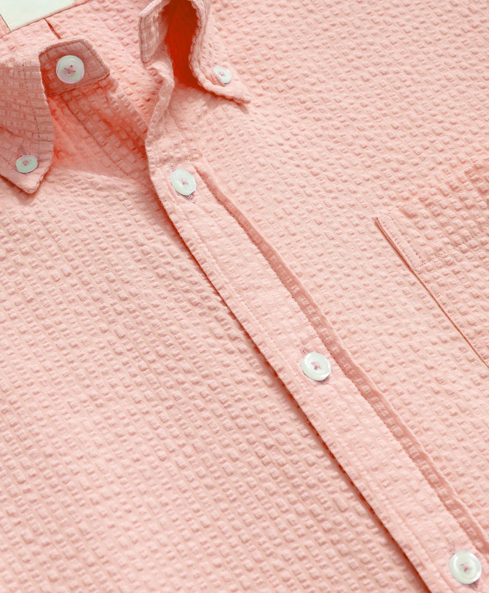 Stretch Cotton Seersucker Button-Down Collar Short-Sleeve Sport Shirt