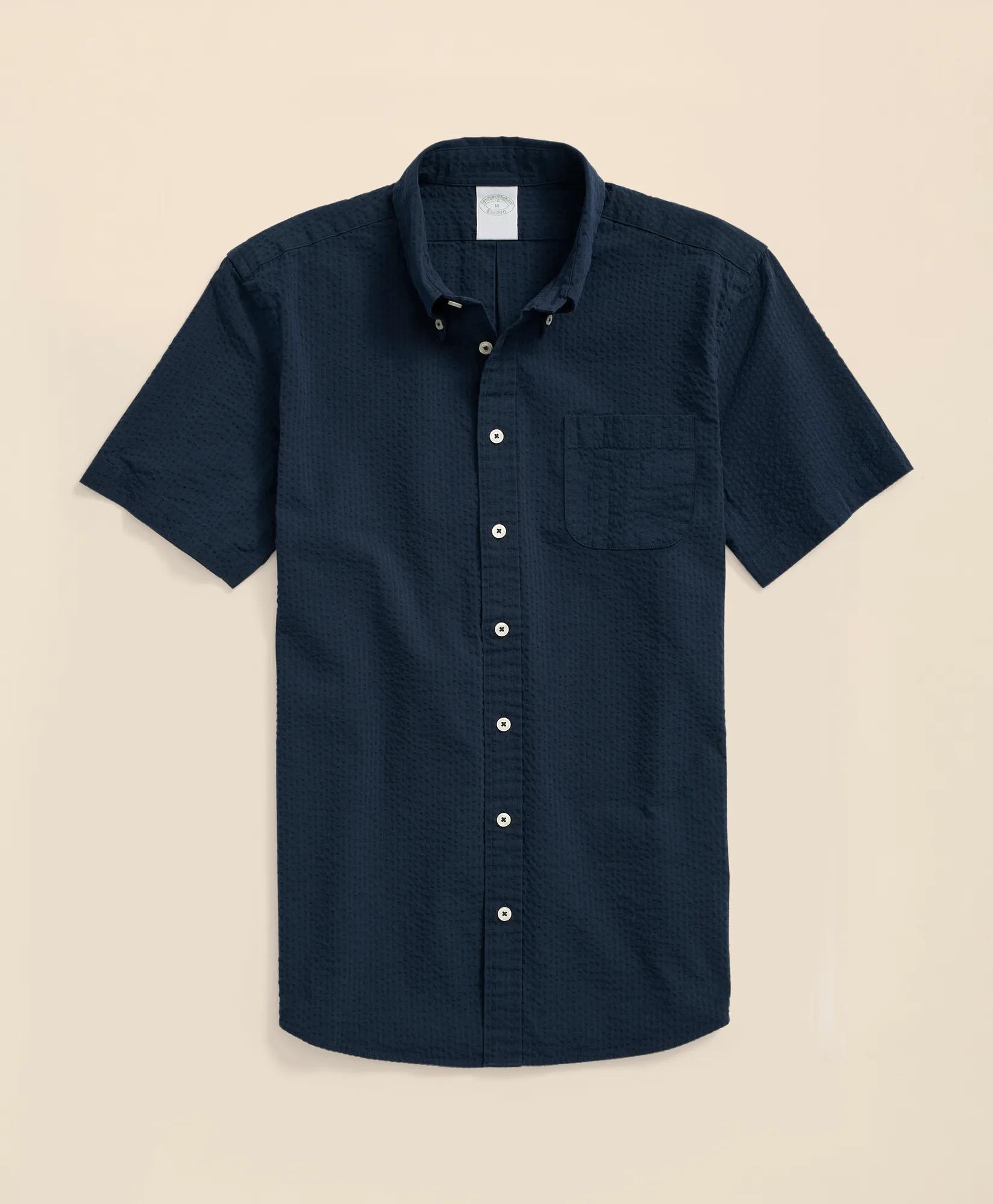 Stretch Cotton Seersucker Button-Down Collar Short-Sleeve Sport Shirt, image 1