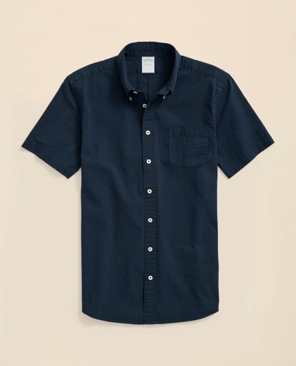Stretch Cotton Seersucker Button-Down Collar Short-Sleeve Sport Shirt, image 1