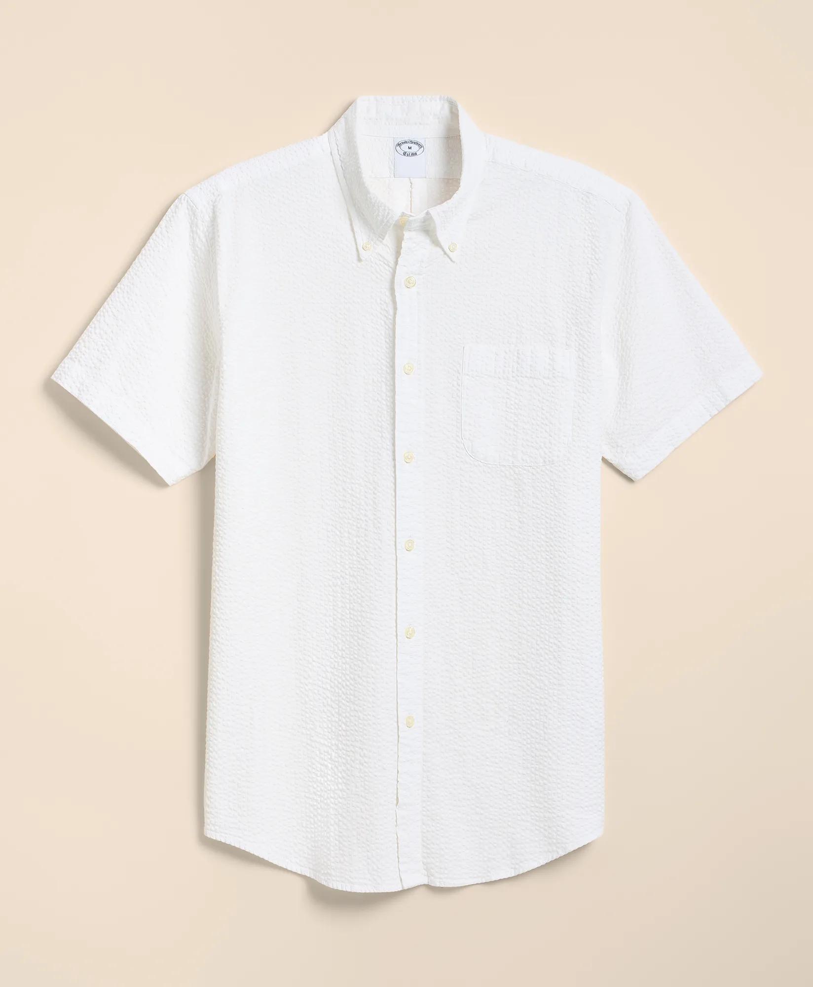 Stretch Cotton Seersucker Button-Down Collar Short-Sleeve Sport Shirt, image 1