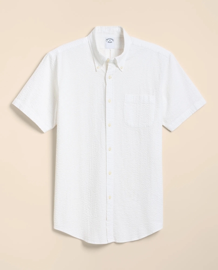 Stretch Cotton Seersucker Button-Down Collar Short-Sleeve Sport Shirt, image 1