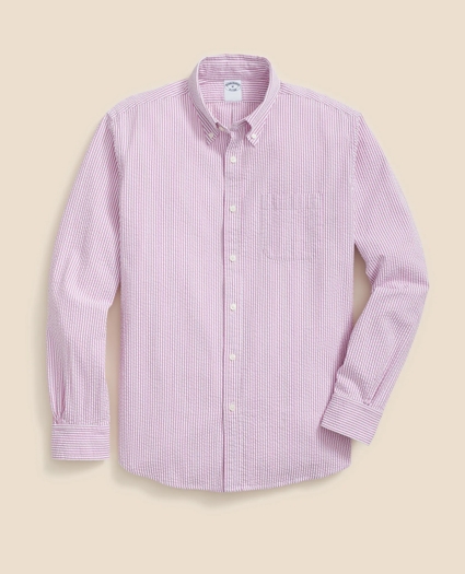 Washed Cotton Seersucker Button-Down Collar, Stripe Sport Shirt, image 1