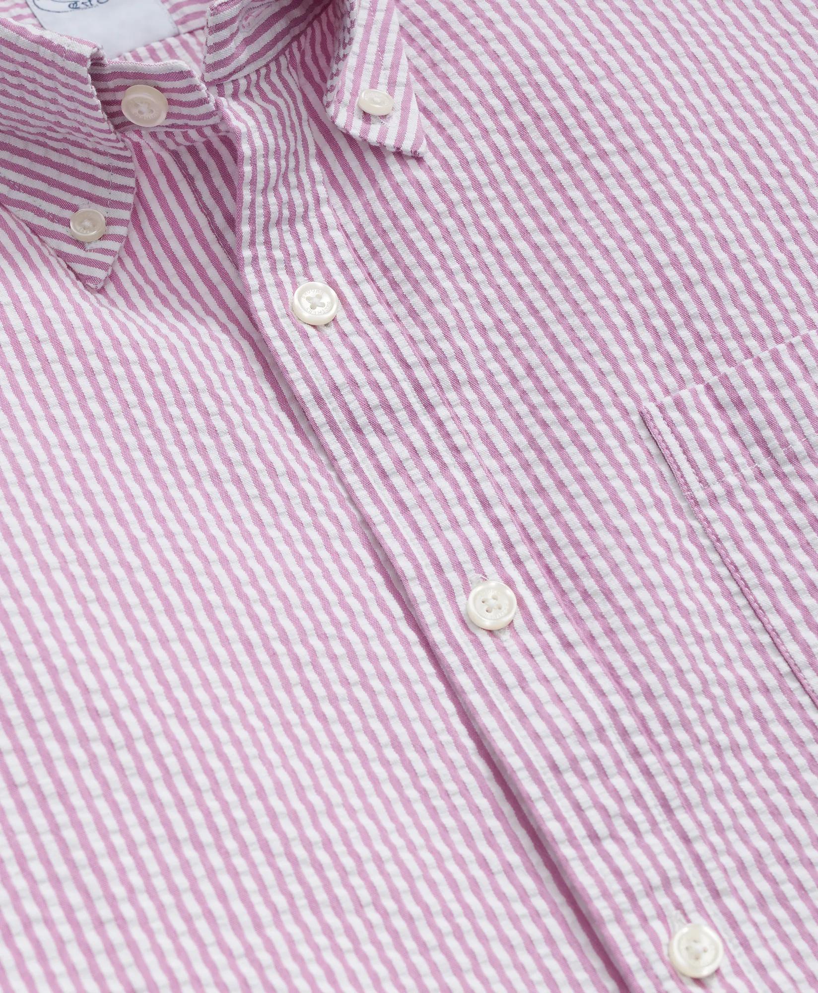 Washed Cotton Seersucker Button-Down Collar, Stripe Sport Shirt