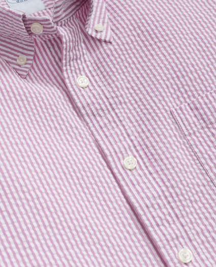Washed Cotton Seersucker Button-Down Collar, Stripe Sport Shirt, image 2
