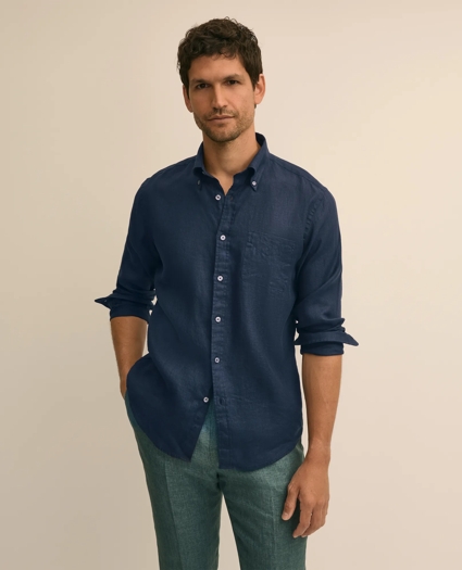 Washed Cotton Seersucker Button-Down Collar Sport Shirt, image 1
