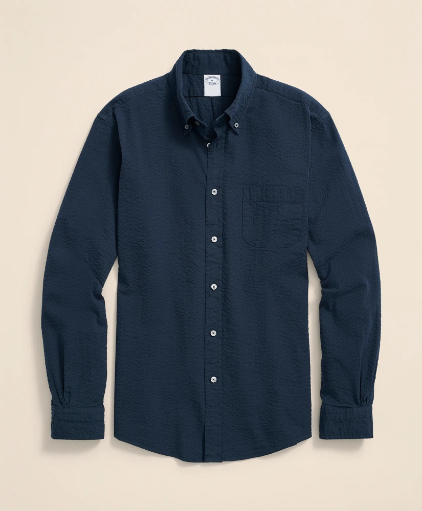 Washed Cotton Seersucker Button-Down Collar Sport Shirt, image 3