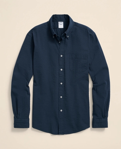 Washed Cotton Seersucker Button-Down Collar Sport Shirt, image 3