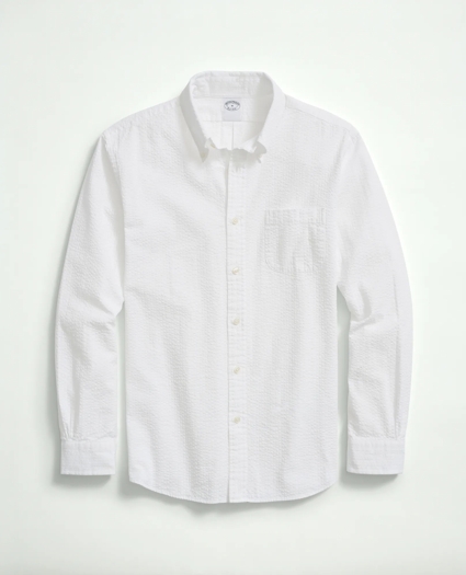 Washed Cotton Seersucker Button-Down Collar Sport Shirt, image 1