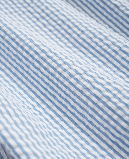 Washed Cotton Seersucker Button-Down Collar, Stripe Short-Sleeve Sport Shirt, image 4