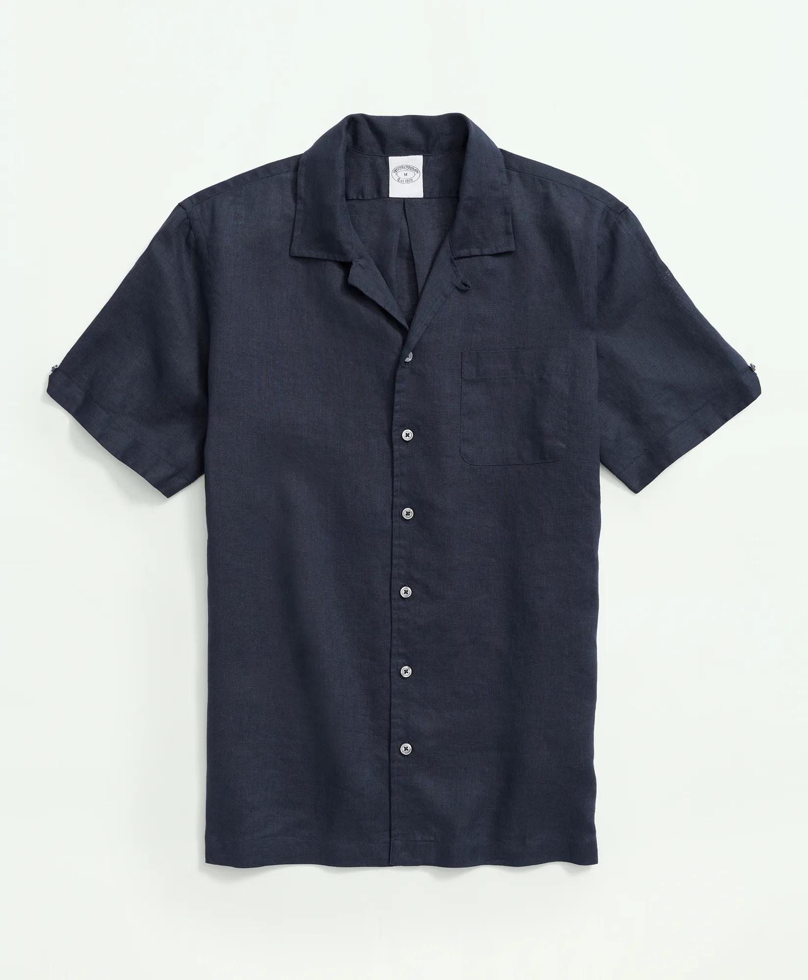 Irish Linen Camp Collar Short-Sleeve Sport Shirt, image 1