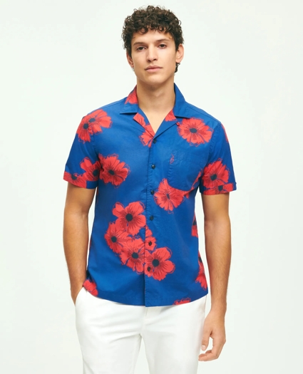 Cotton Poplin Camp Collar, Poppy Print Short-Sleeve Sport Shirt, image 1