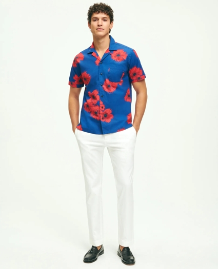 Cotton Poplin Camp Collar, Poppy Print Short-Sleeve Sport Shirt, image 2