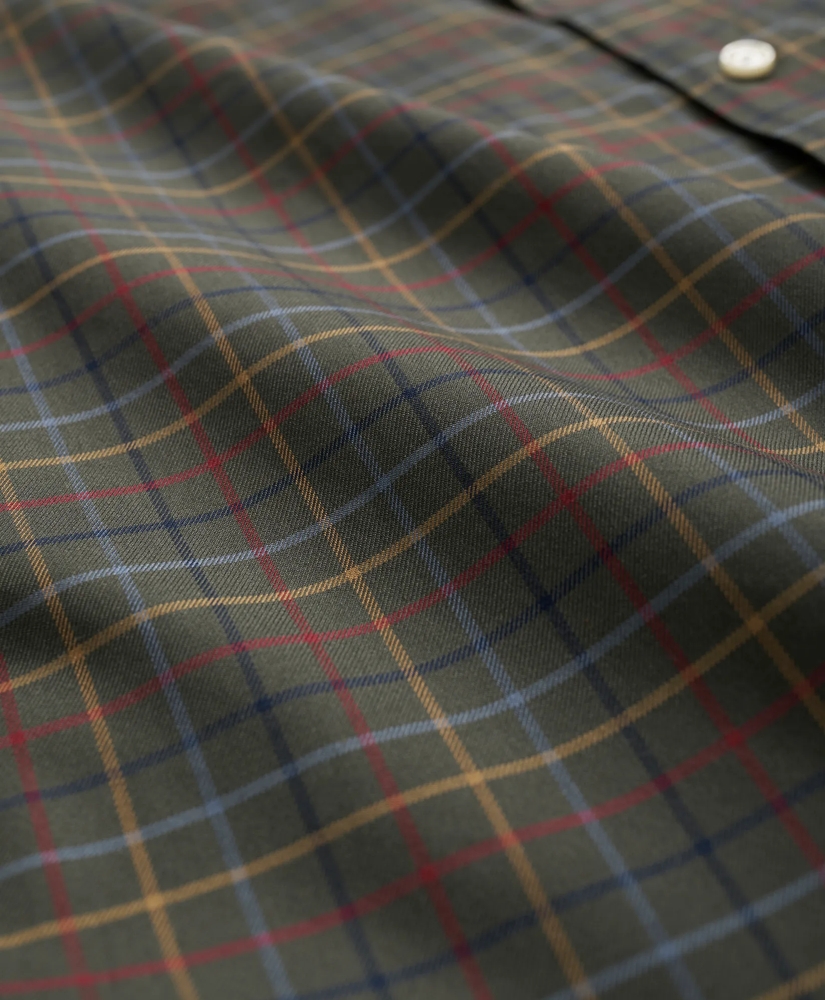 Stretch Supima® Cotton Non-Iron Twill Polo Button Down Collar, Tattersall Shirt, image 3