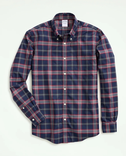Stretch Supima® Cotton Non-Iron Twill Polo Button Down Collar, Tartan Shirt, image 1
