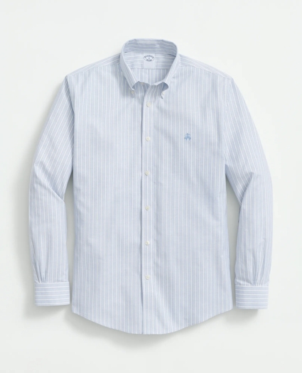 Stretch  Cotton Non-Iron Oxford Polo Button-Down Collar, Outline Striped Shirt, image 1