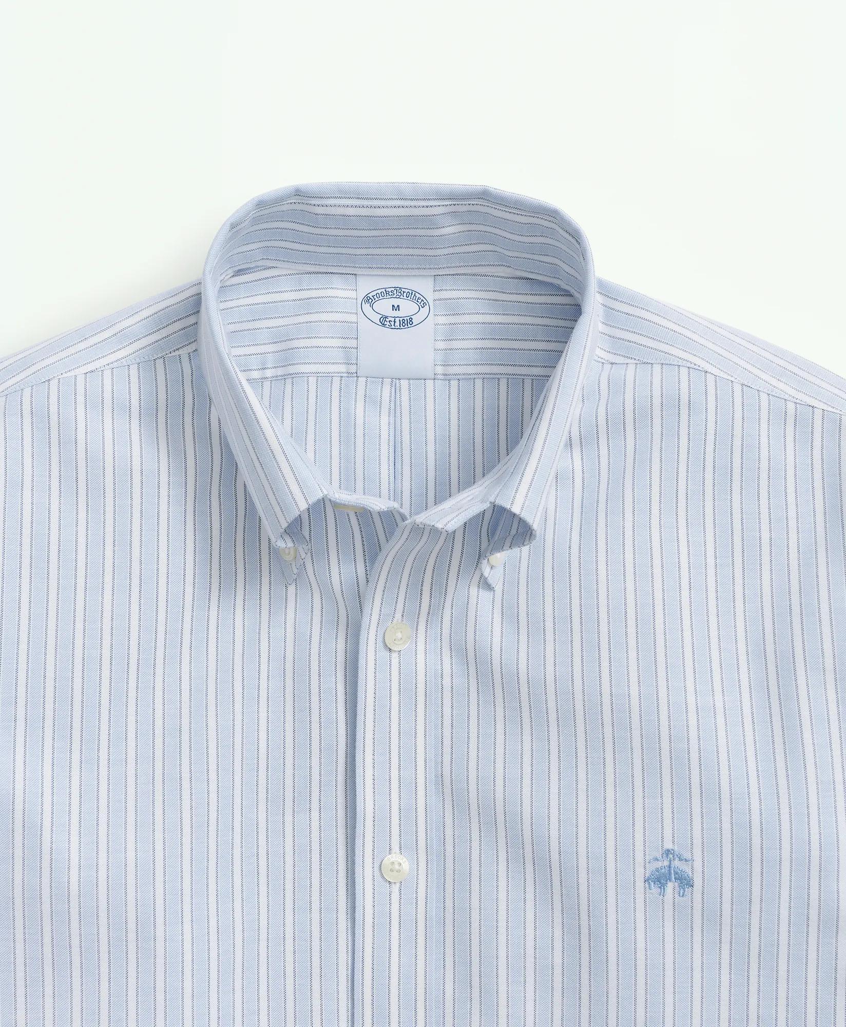 Stretch  Cotton Non-Iron Oxford Polo Button-Down Collar, Outline Striped Shirt, image 2