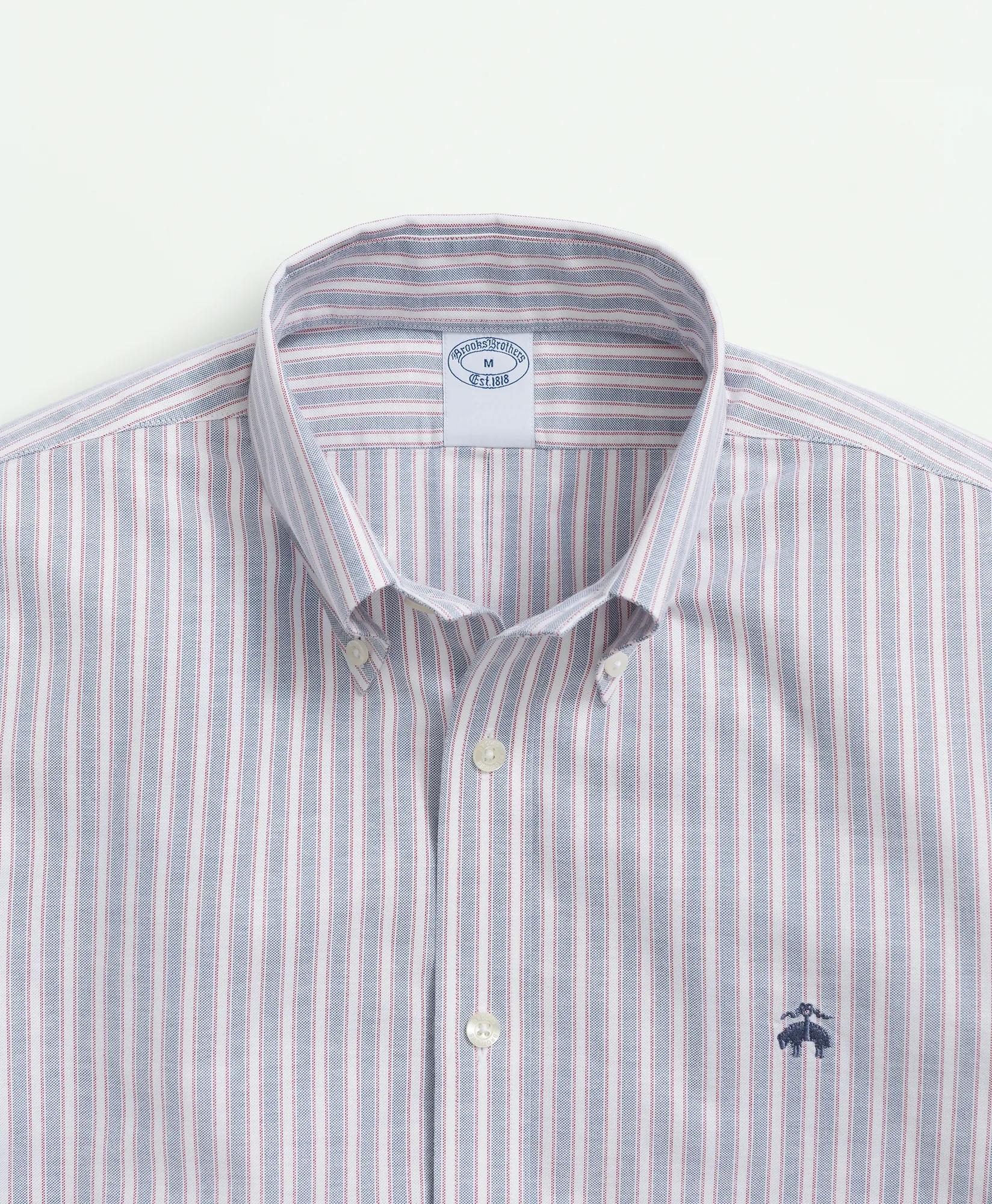 Stretch  Cotton Non-Iron Oxford Polo Button-Down Collar, Outline Striped Shirt, image 2