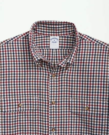 Brushed Cotton-Cashmere Checked Chest-Pocket Sport Shirt, image 2