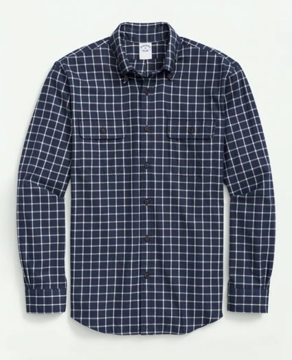 Brushed Cotton-Cashmere Checked Chest-Pocket Sport Shirt, image 1