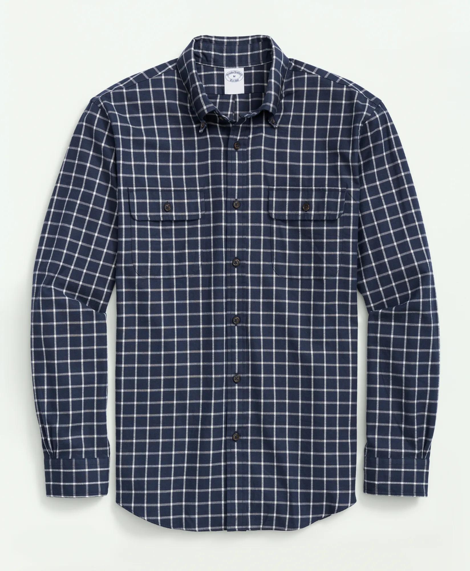 Brushed Cotton-Cashmere Checked Chest-Pocket Sport Shirt, image 1