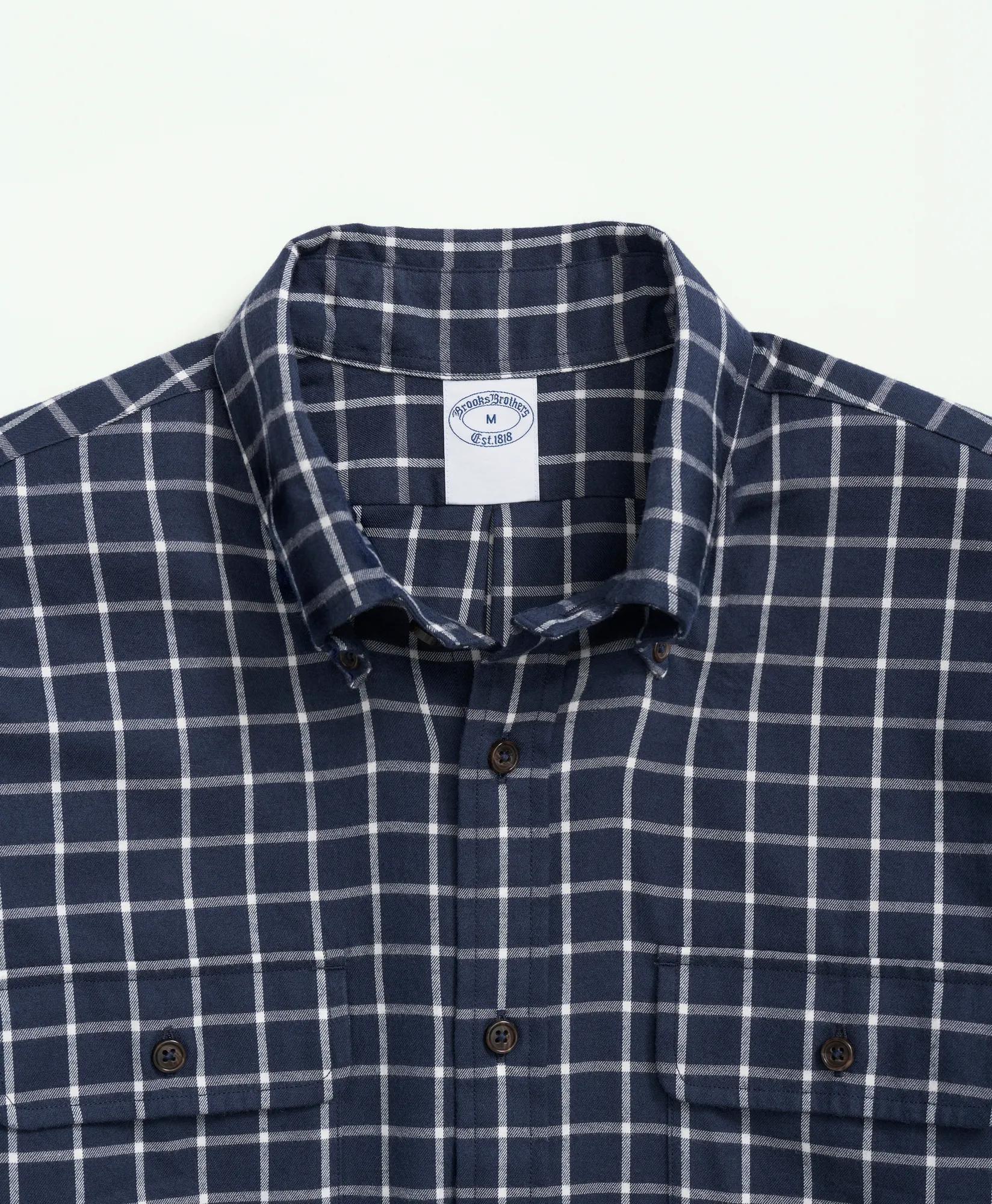 Brushed Cotton-Cashmere Checked Chest-Pocket Sport Shirt, image 2