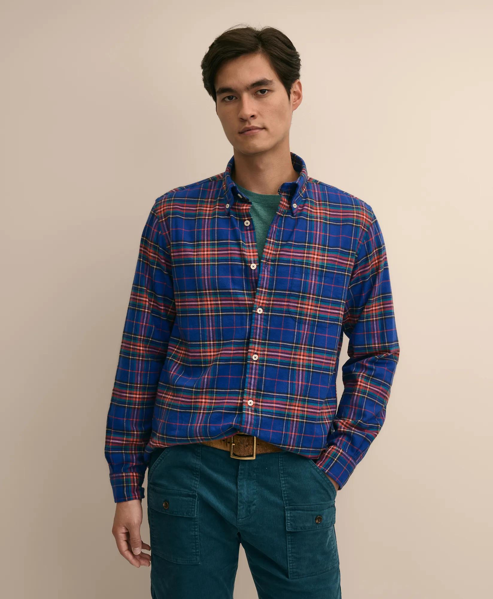 Portuguese Flannel Polo Button Down Collar, Black Watch Shirt, image 1