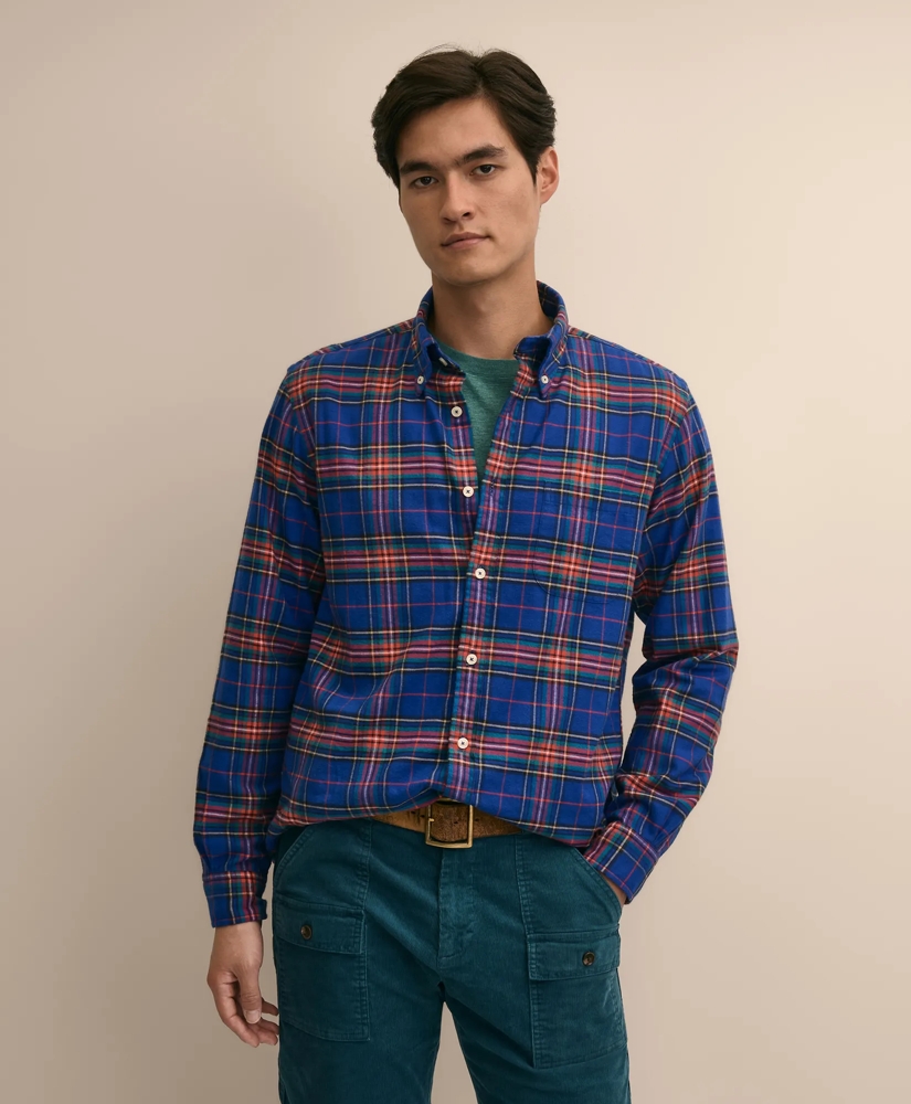 Portuguese Flannel Polo Button Down Collar, Black Watch Shirt, image 1