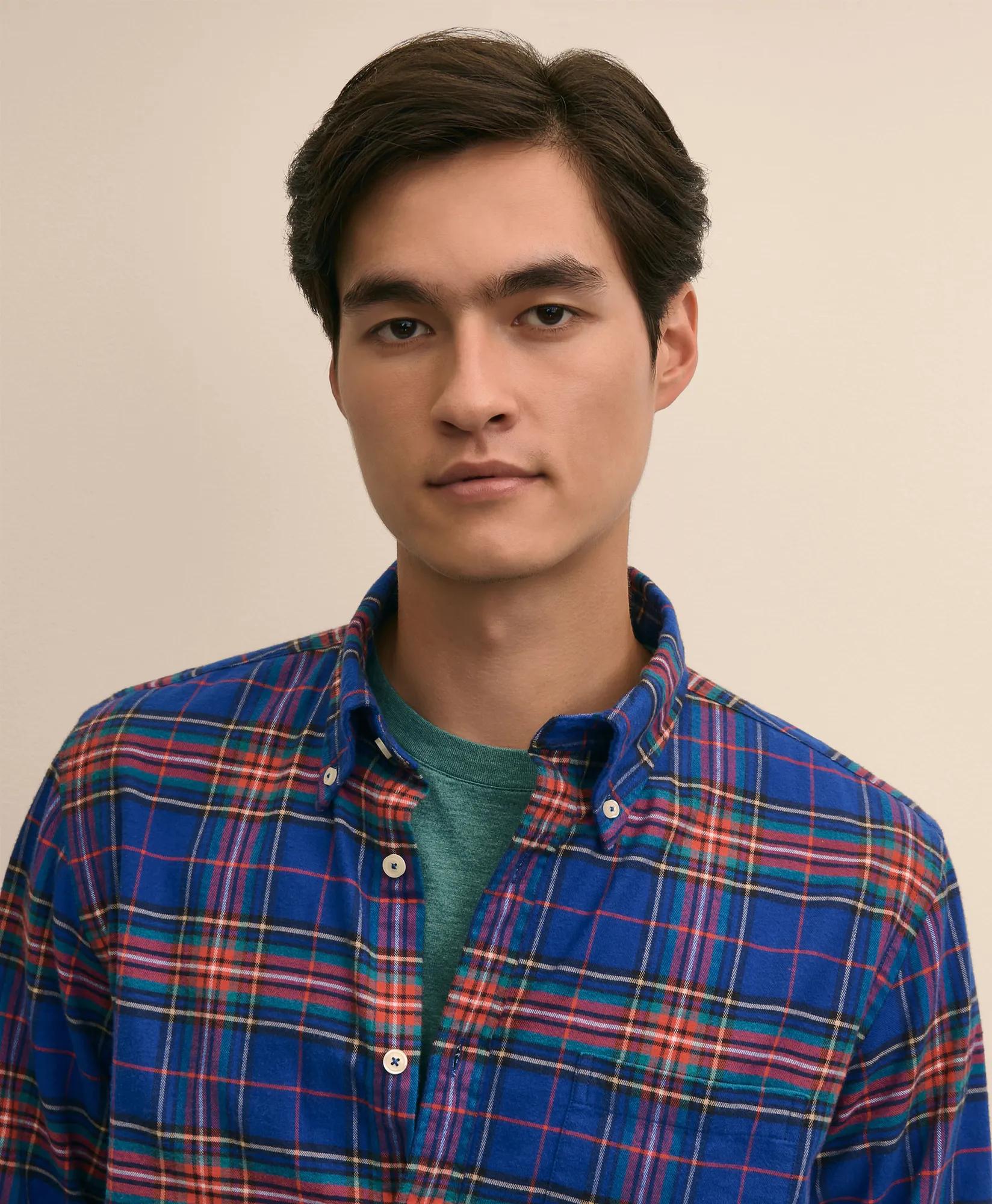 Portuguese Flannel Polo Button Down Collar, Black Watch Shirt, image 2