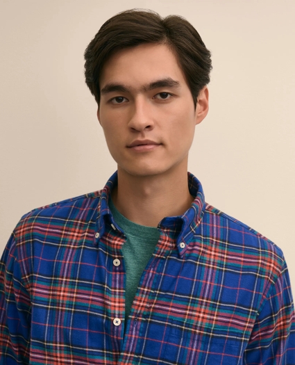 Portuguese Flannel Polo Button Down Collar, Black Watch Shirt, image 2