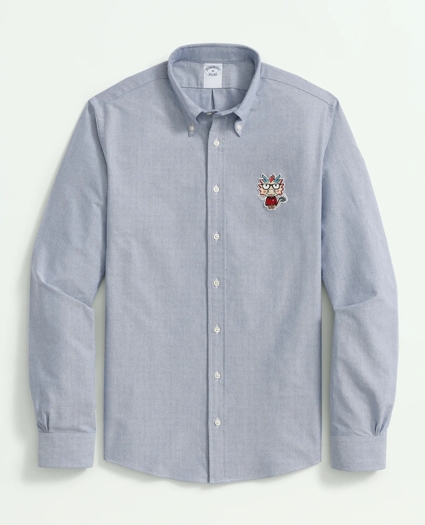 Men's Cotton Oxford Lunar New Year Chest Patch Sport Shirt, Button-Down Collar, image 1