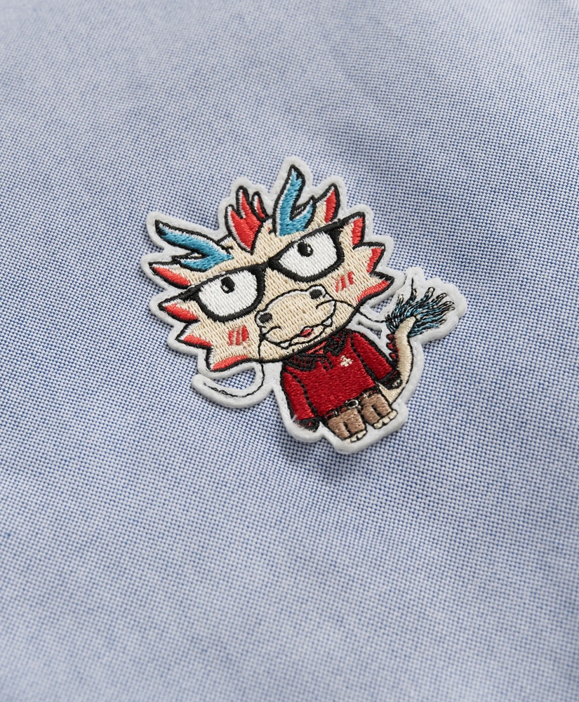 Men's Cotton Oxford Lunar New Year Chest Patch Sport Shirt, Button-Down Collar, image 3