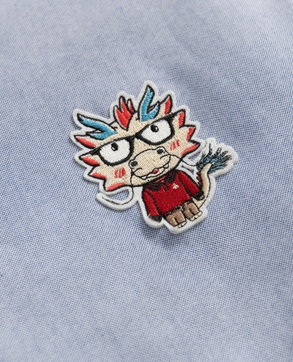 Men's Cotton Oxford Lunar New Year Chest Patch Sport Shirt, Button-Down Collar, image 3