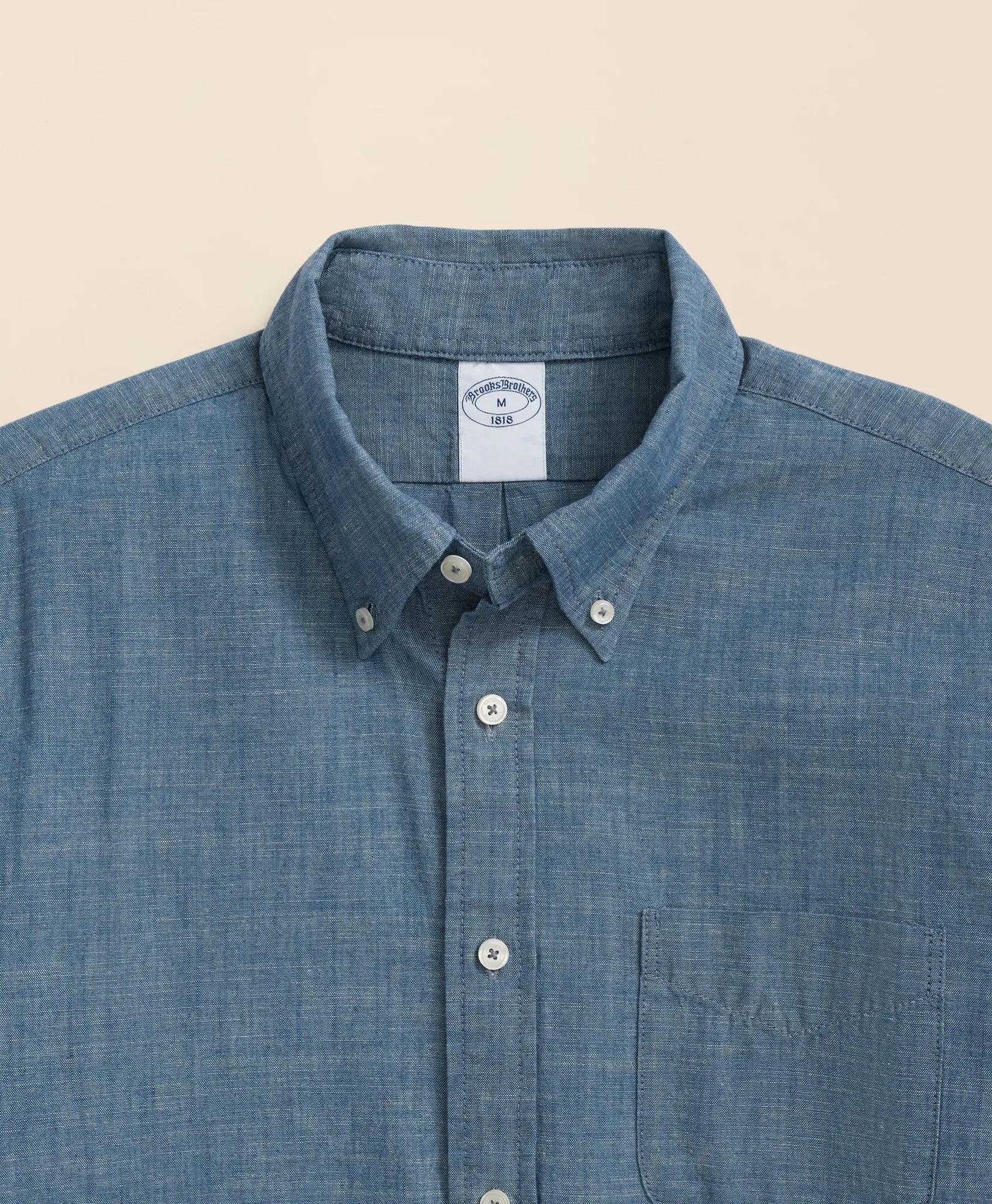Chambray Cotton Poplin Polo Button Down Collar, Sport Shirt, image 2