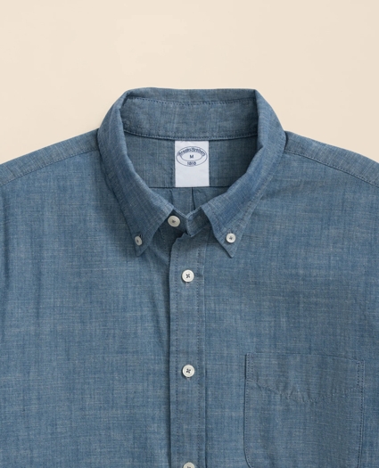 Chambray Cotton Poplin Polo Button Down Collar, Sport Shirt, image 2