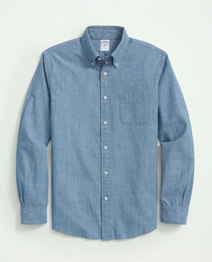 Chambray Cotton Poplin Polo Button Down Collar, Sport Shirt, image 1