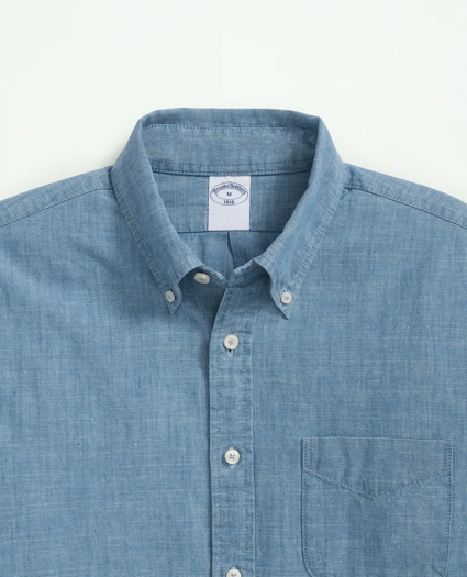 Chambray Cotton Poplin Polo Button Down Collar, Sport Shirt, image 2