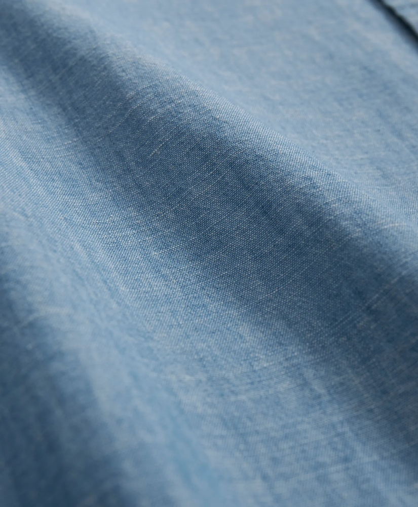 Chambray Cotton Poplin Polo Button Down Collar, Sport Shirt, image 3