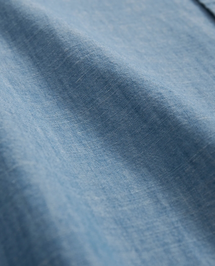 Chambray Cotton Poplin Polo Button Down Collar, Sport Shirt, image 3