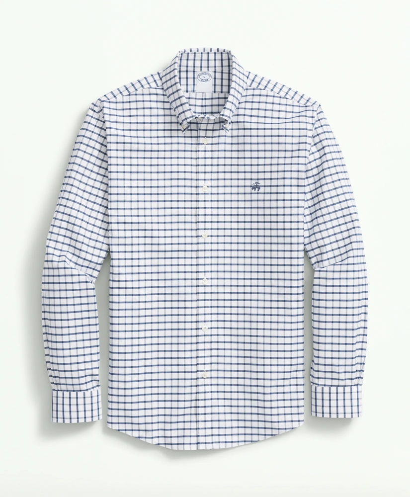 Stretch Cotton Non-Iron Oxford Polo Button Down Collar, Windowpane Shirt, image 2
