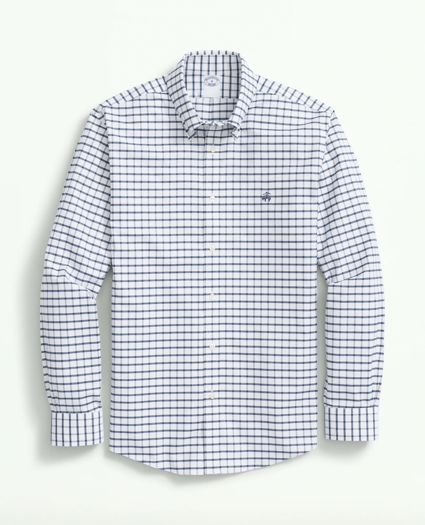 Stretch Cotton Non-Iron Oxford Polo Button Down Collar, Windowpane Shirt, image 2