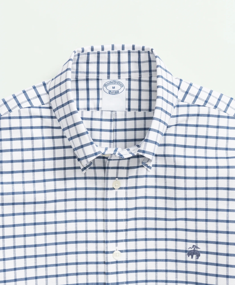 Stretch Cotton Non-Iron Oxford Polo Button Down Collar, Windowpane Shirt, image 4